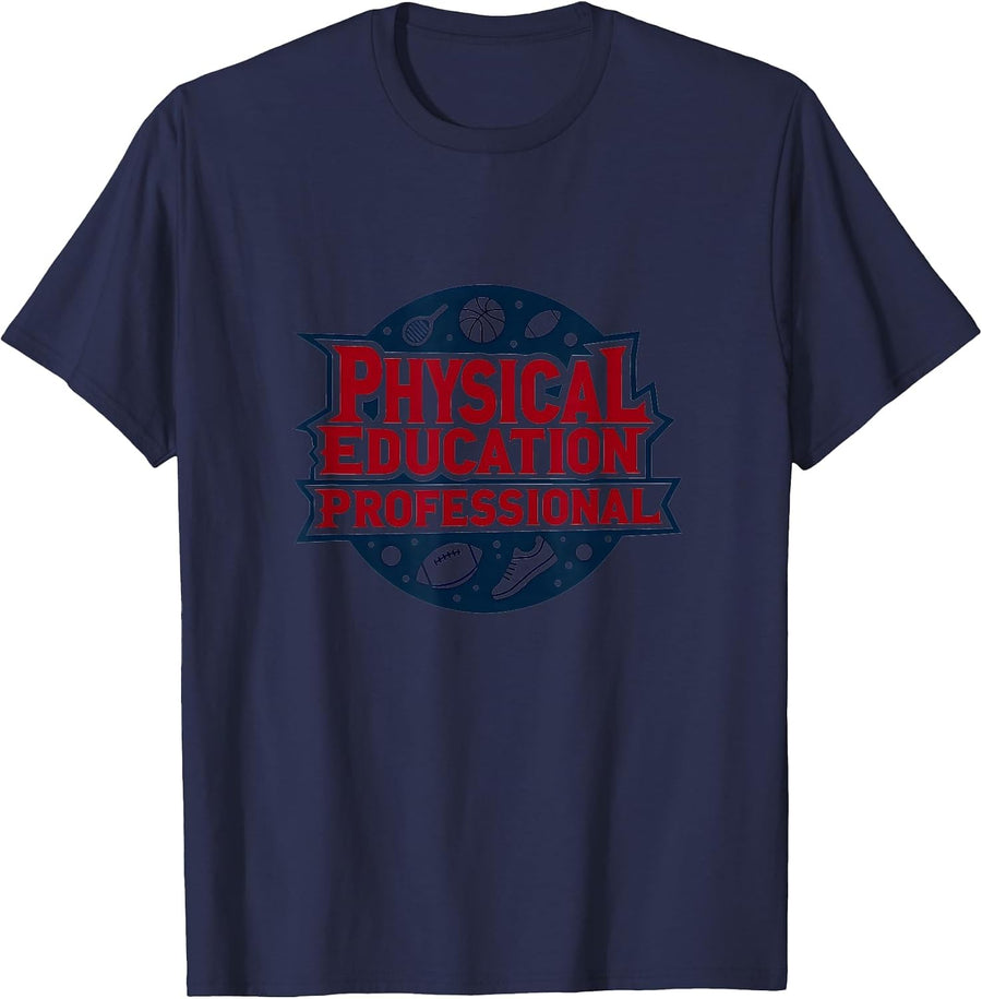 Physical Education Professional: Sports Icon Emblem T-Shirt - Navy Blue