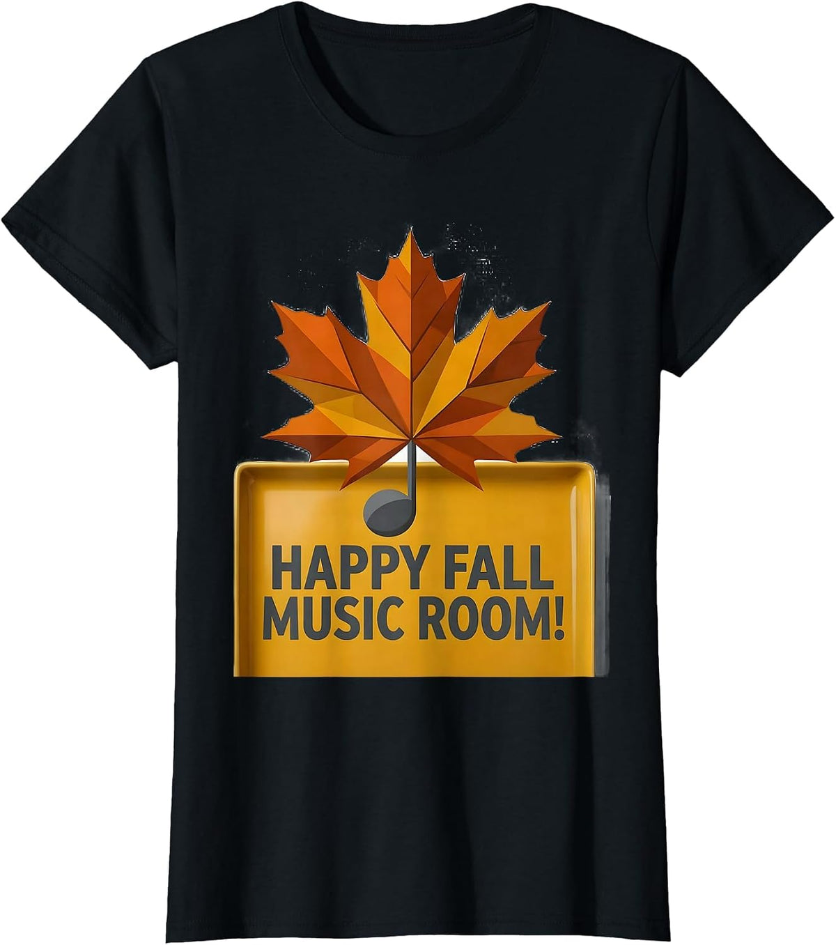 Happy Fall, Music Room! Retro Music Teacher Fall Festival T-Shirt - Black