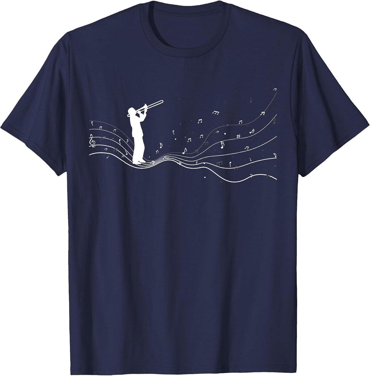 Trombone Musician in Music Notes for Trombone Player T-Shirt - Navy Blue
