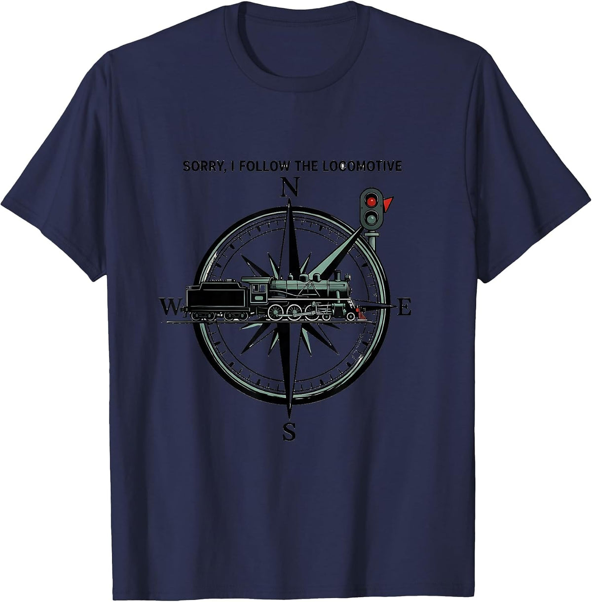 Men's Sorry I Follow The Locomotive Vintage Steam Train Enthusiast T-Shirt - Navy Blue