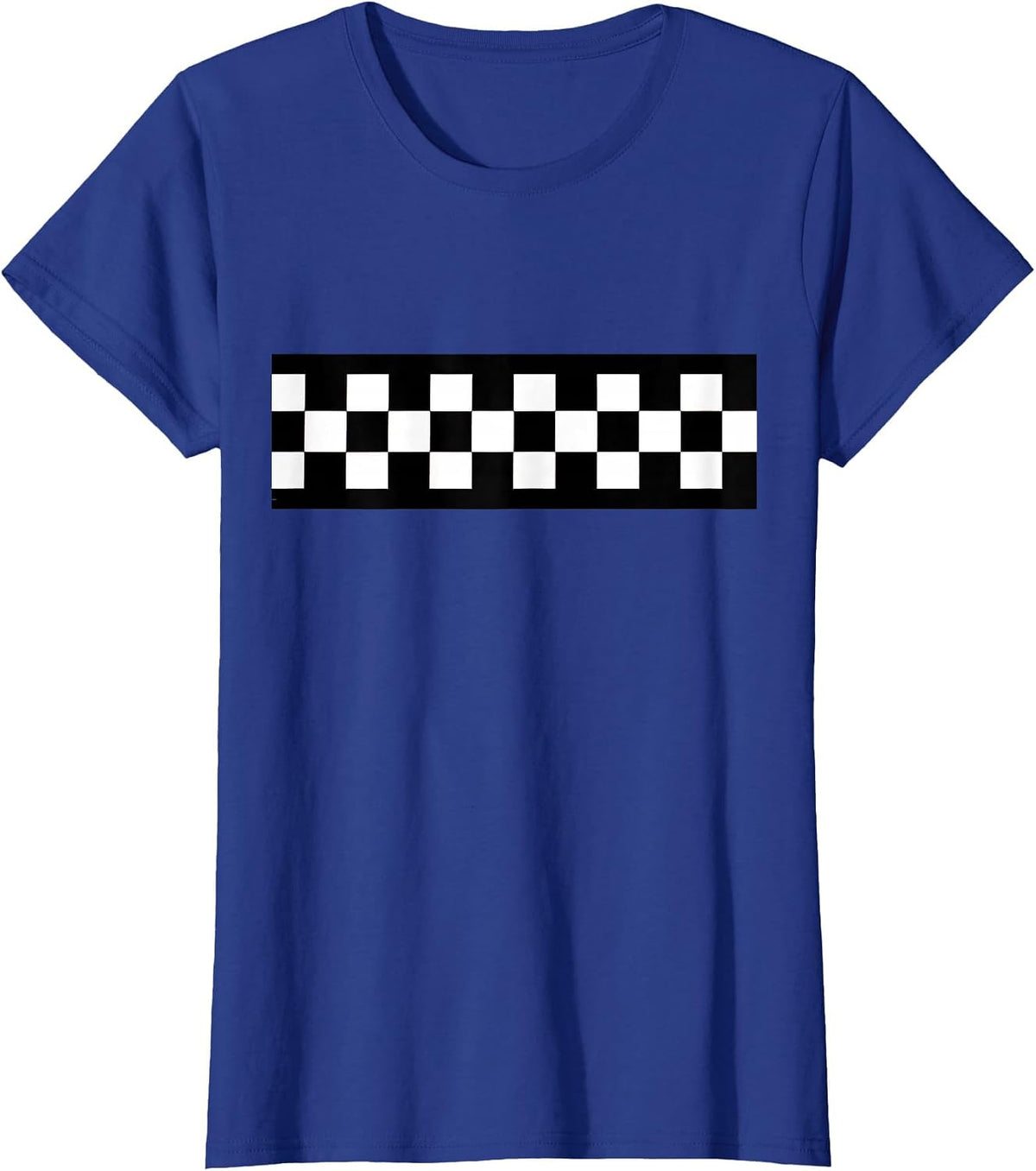 Black White Checkered Flag Checkerboard Racing T-Shirt - Royal Blue