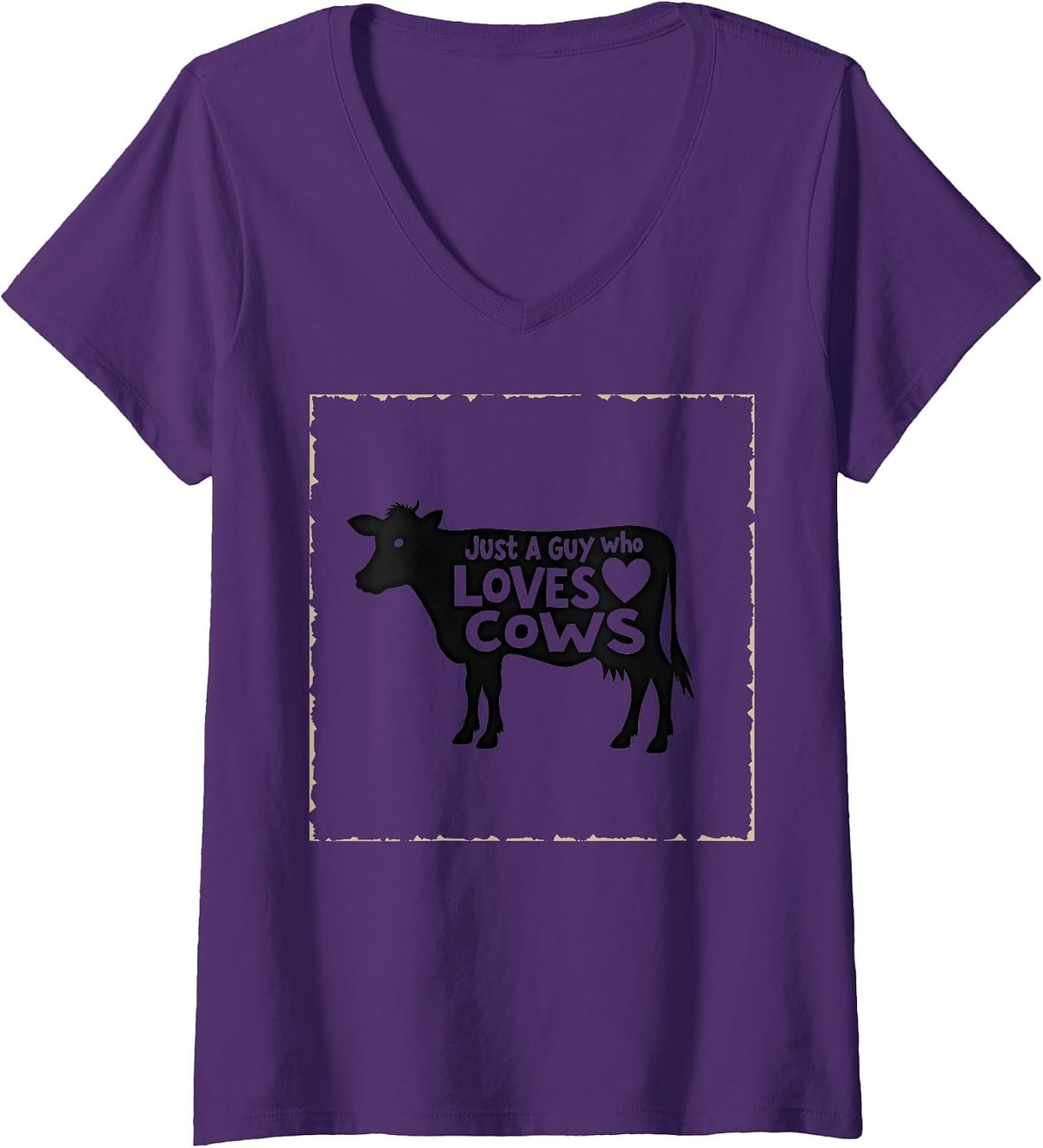 Women's Just A Guy Who Loves Cows - Cow Shirt for Farm Animal Lovers V-Neck T-Shirt - Purple