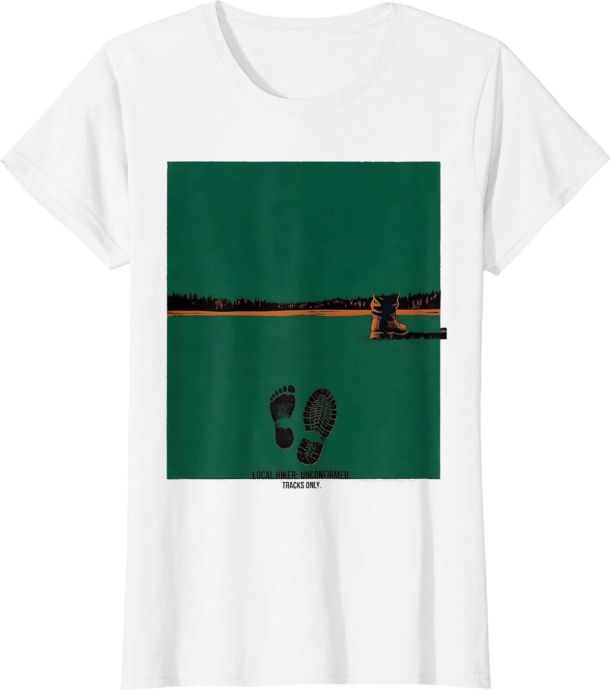 Local Hiker Unconfirmed Tracks Only Funny Cryptid Hiking T-Shirt - White