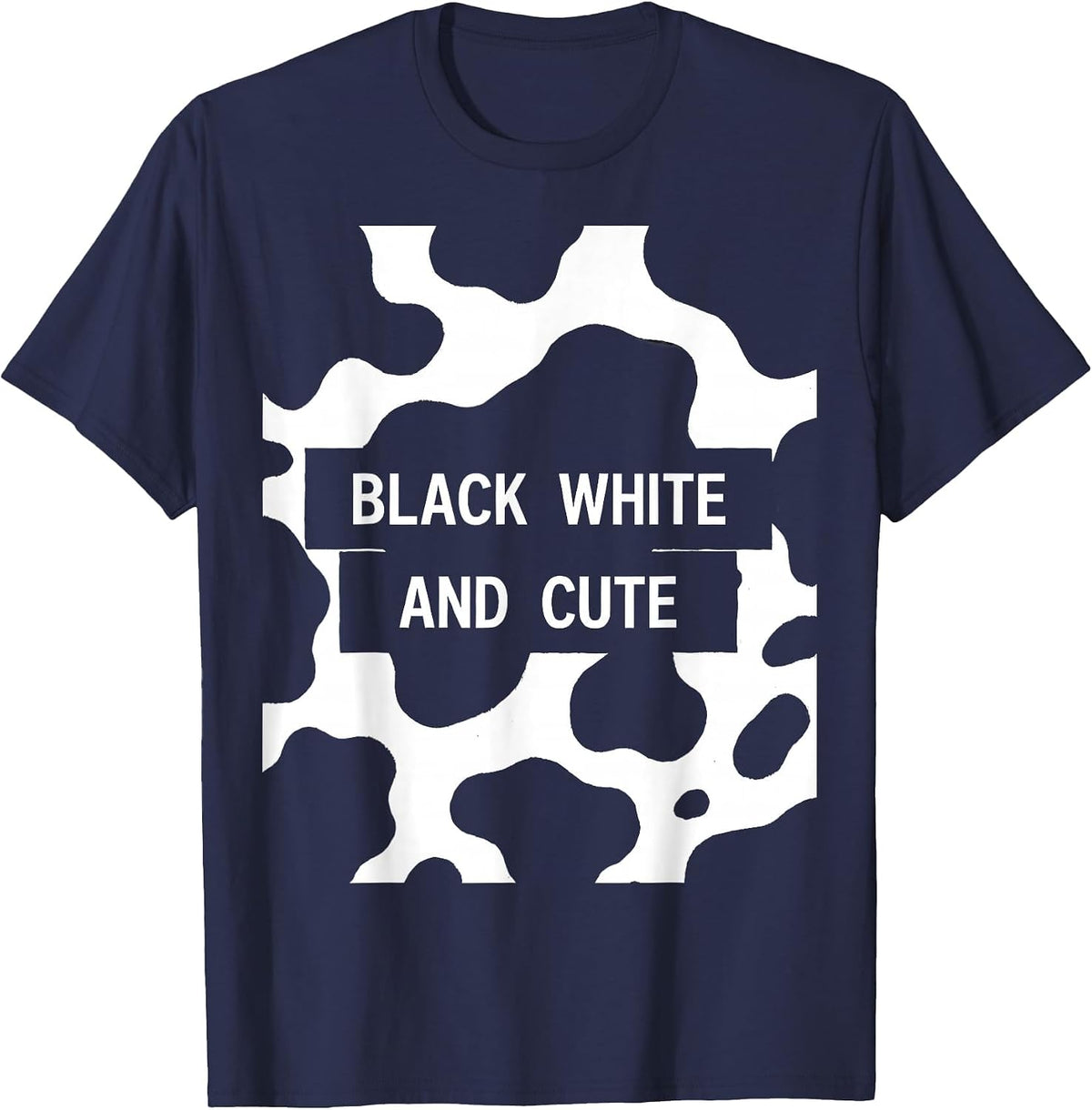 Black White and Cute Cow Print Design T-Shirt - Navy Blue