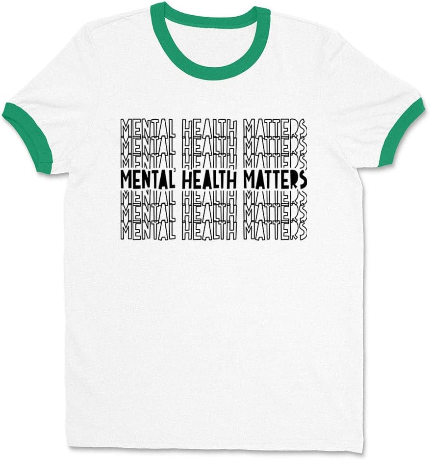 Mental Health Matters Ringer Tee Shirt Unisex - White\/Kelly Green