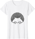 Women's Curled Hedgehog Line Art Cute Animal Humor T-Shirt - White