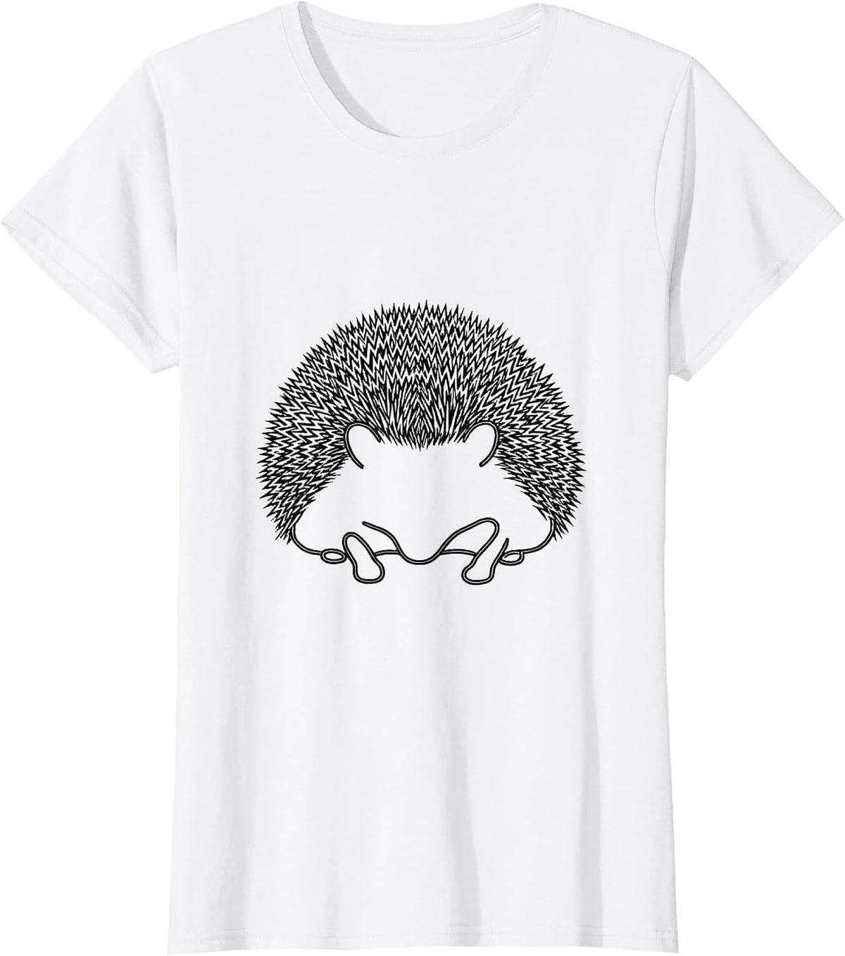 Women's Curled Hedgehog Line Art Cute Animal Humor T-Shirt - White
