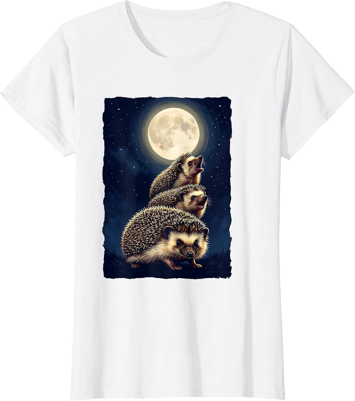 Three Hedgehogs Howling At Moon Funny Animal Meme Parody T-Shirt - White
