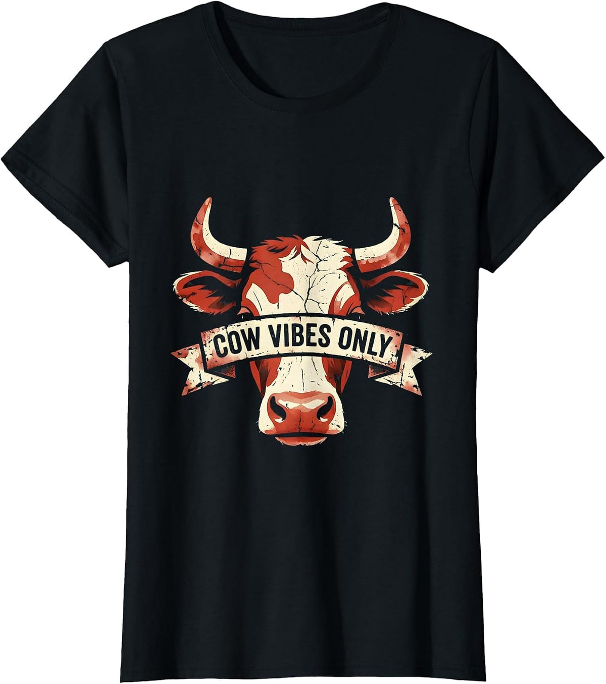 Cow Vibes Only Cute Cow Lover Design T-Shirt - Black
