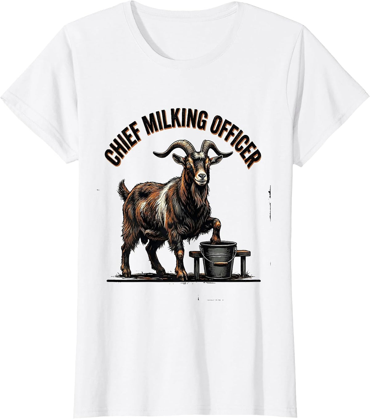 Chief Milking Officer Distressed Funny Goat Lover Farmer T-Shirt - White