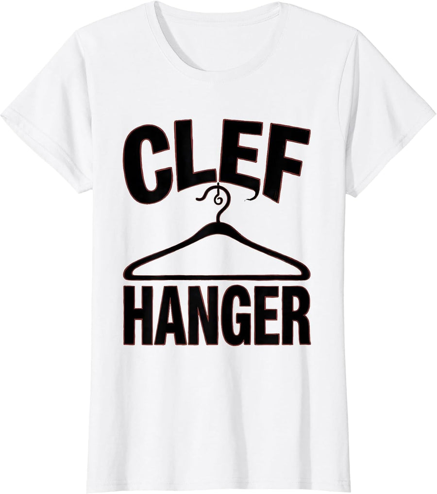 Women's Clef Hanger Minimalist Musician Gift Music Lover Humor T-Shirt - White