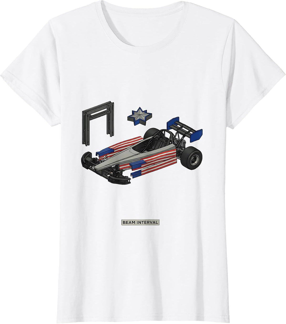 Beam Interval Exploded RC Dragster American Flag Racing T-Shirt - White