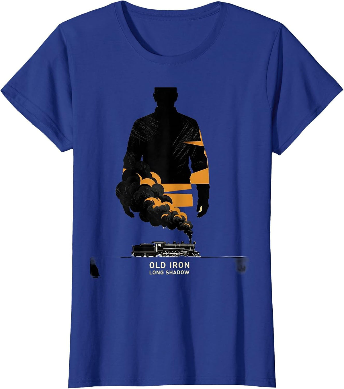 Women's Old Iron Long Shadow Vintage Steam Locomotive Train T-Shirt - Royal Blue