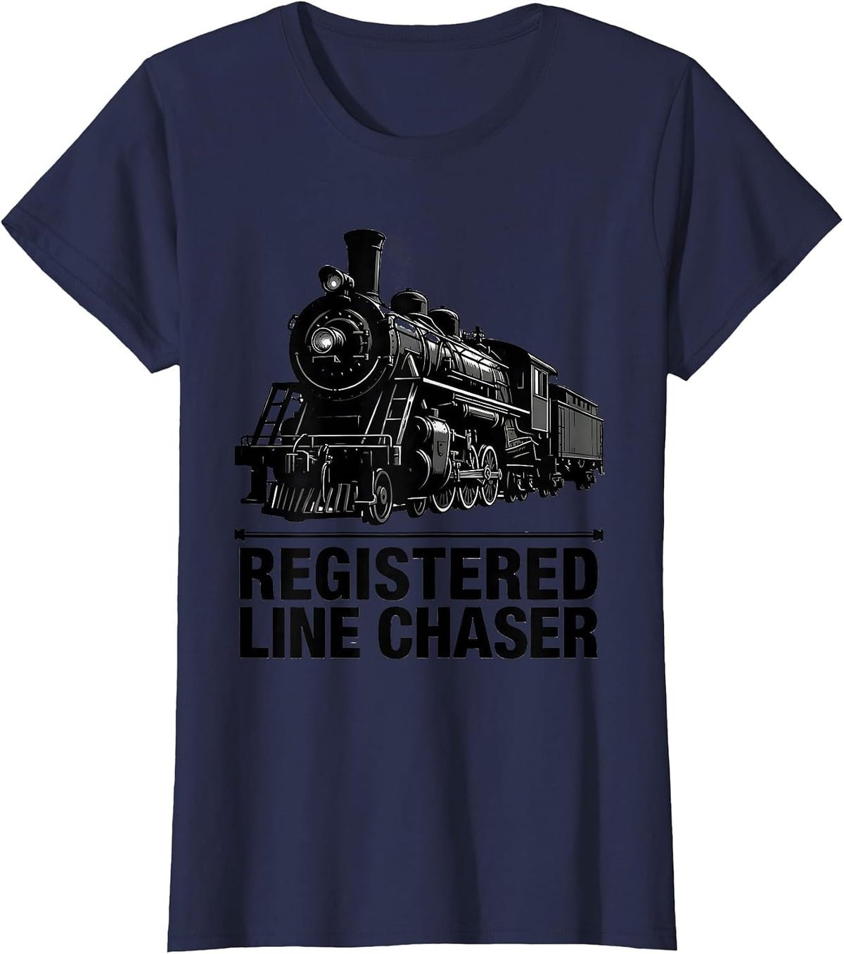 Women's Registered Line Chaser Vintage Steam Locomotive Train T-Shirt - Navy Blue
