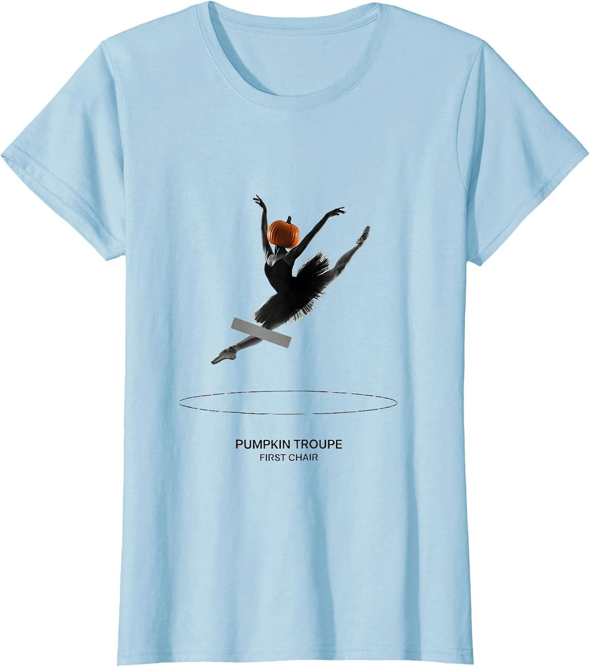 Pumpkin Troupe First Chair Minimalist Halloween Ballerina T-Shirt - Baby Blue