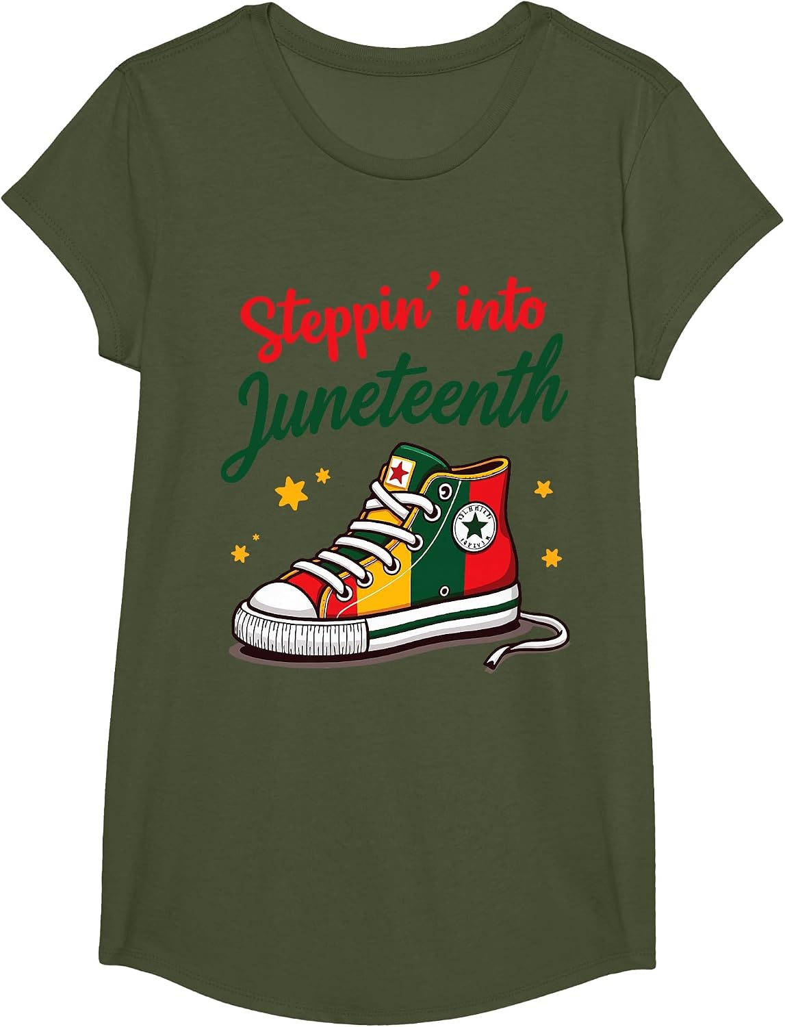 Stepping into juneteenth T-Shirt - Girls Olive Green