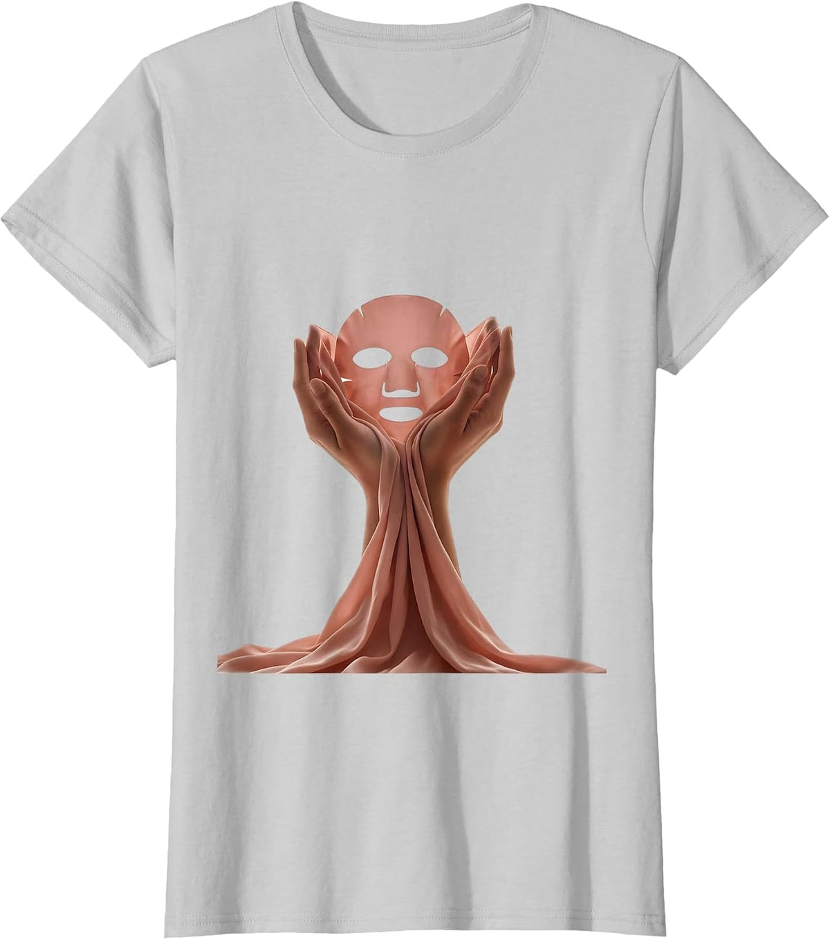 Women's K-Beauty Sheet Mask Skincare Routine Graphic T-Shirt - Silver Grey