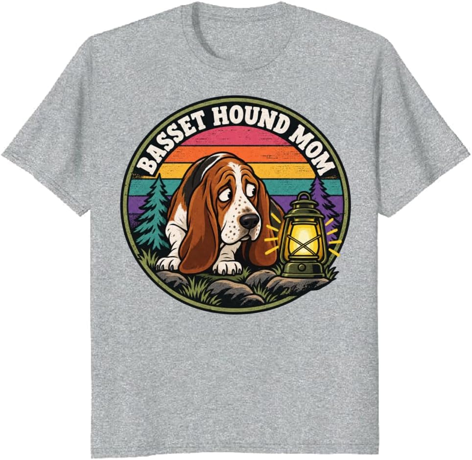 Basset Hound Mom T-Shirt Retro Botanical Dog Portrait Tee - S3
