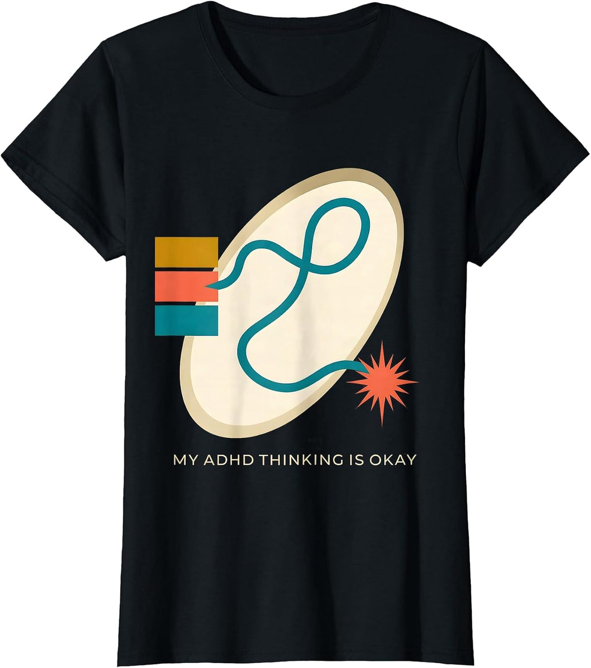My ADHD Thinking Is Okay Midcentury Modern Neurodiversity T-Shirt - Black