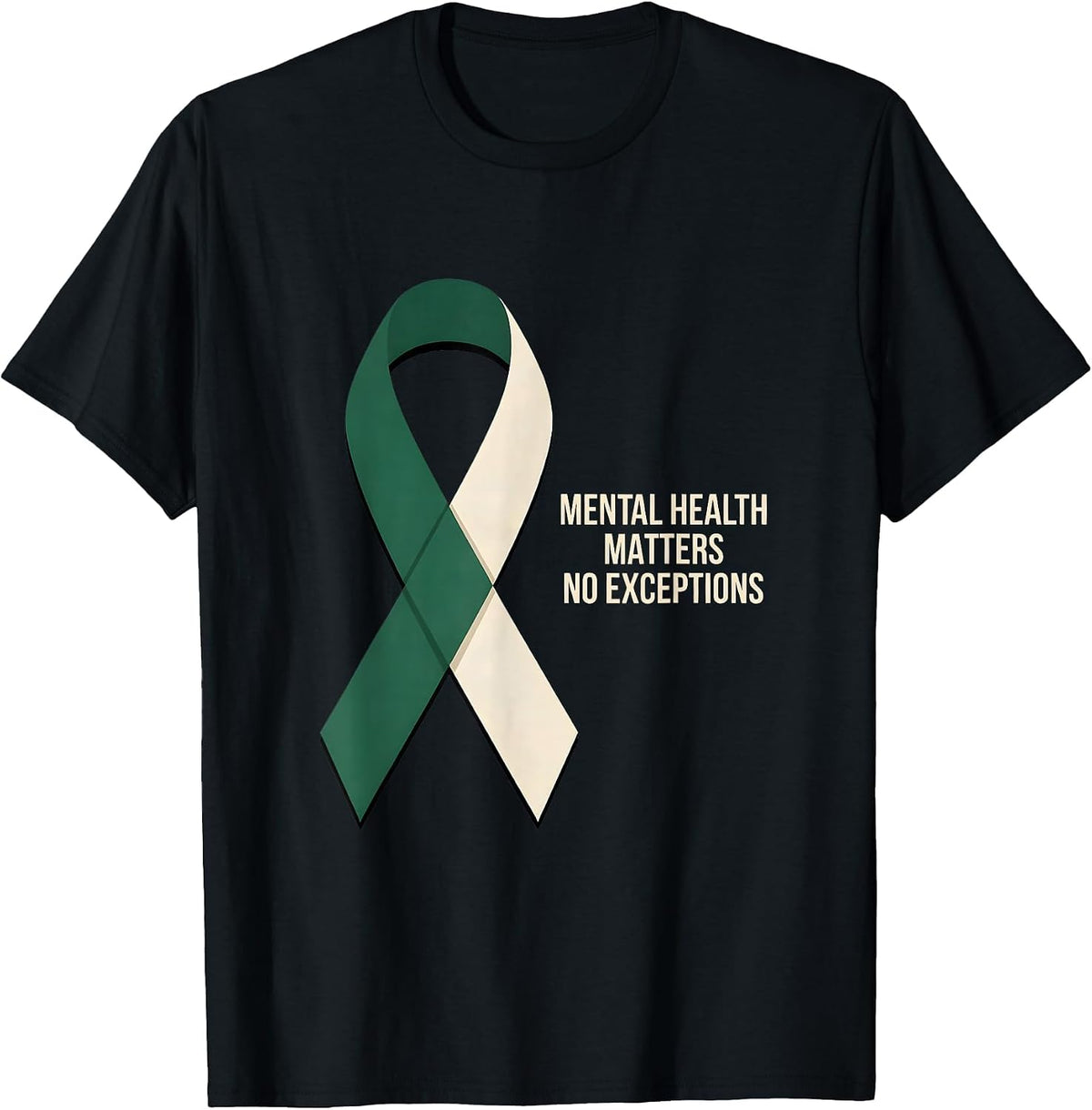 Men's Mental Health Matters No Exceptions Awareness Ribbon Support T-Shirt - Black