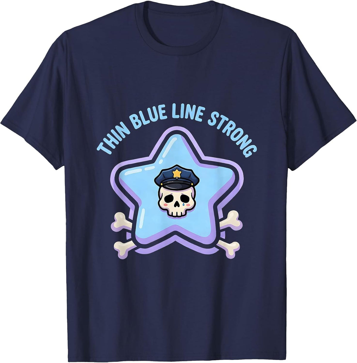 Thin Blue Line Strong Law Enforcement Design T-Shirt - Navy Blue