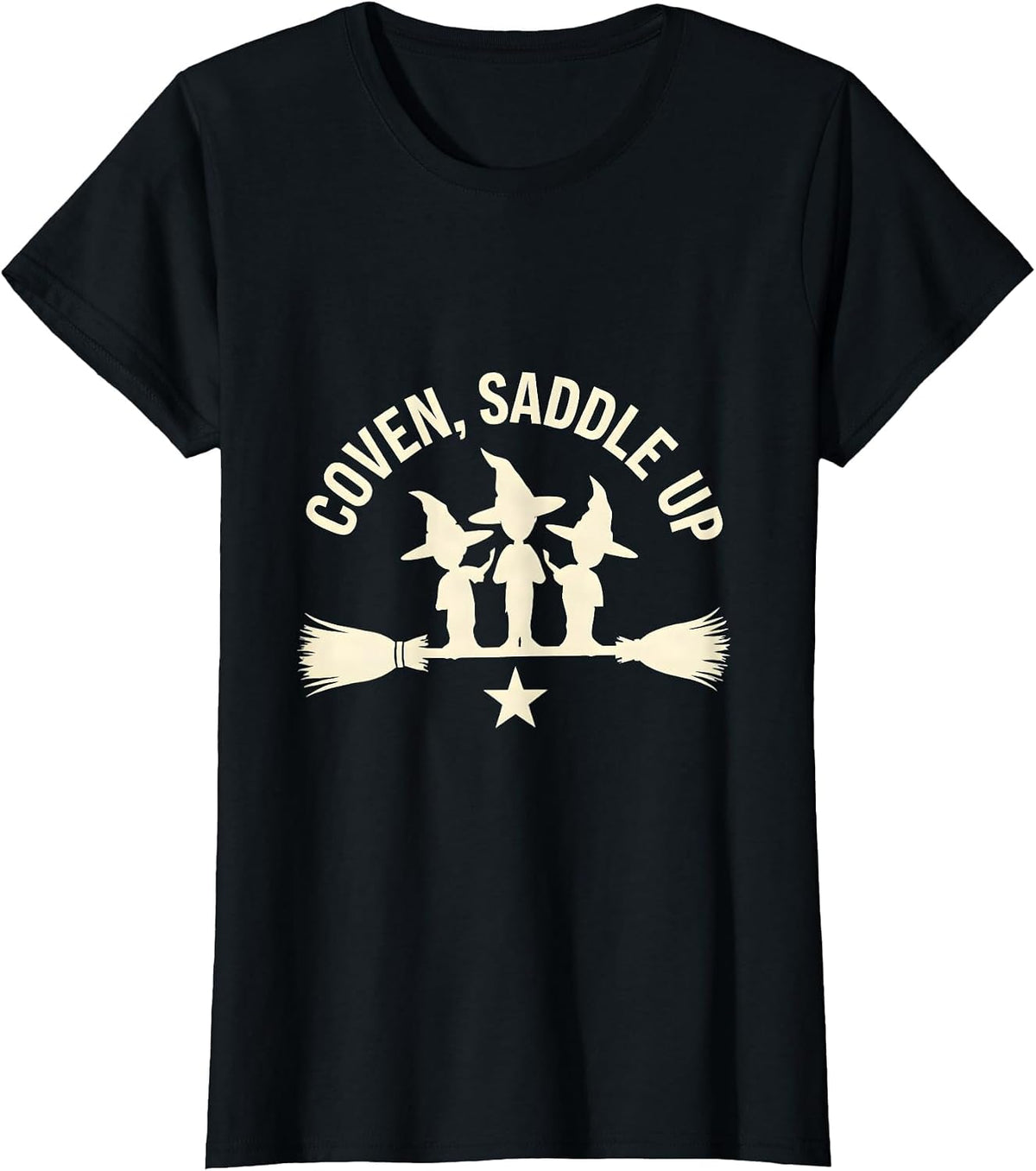 Coven Saddle Up Funny Halloween Witch Novelty T-Shirt - Black