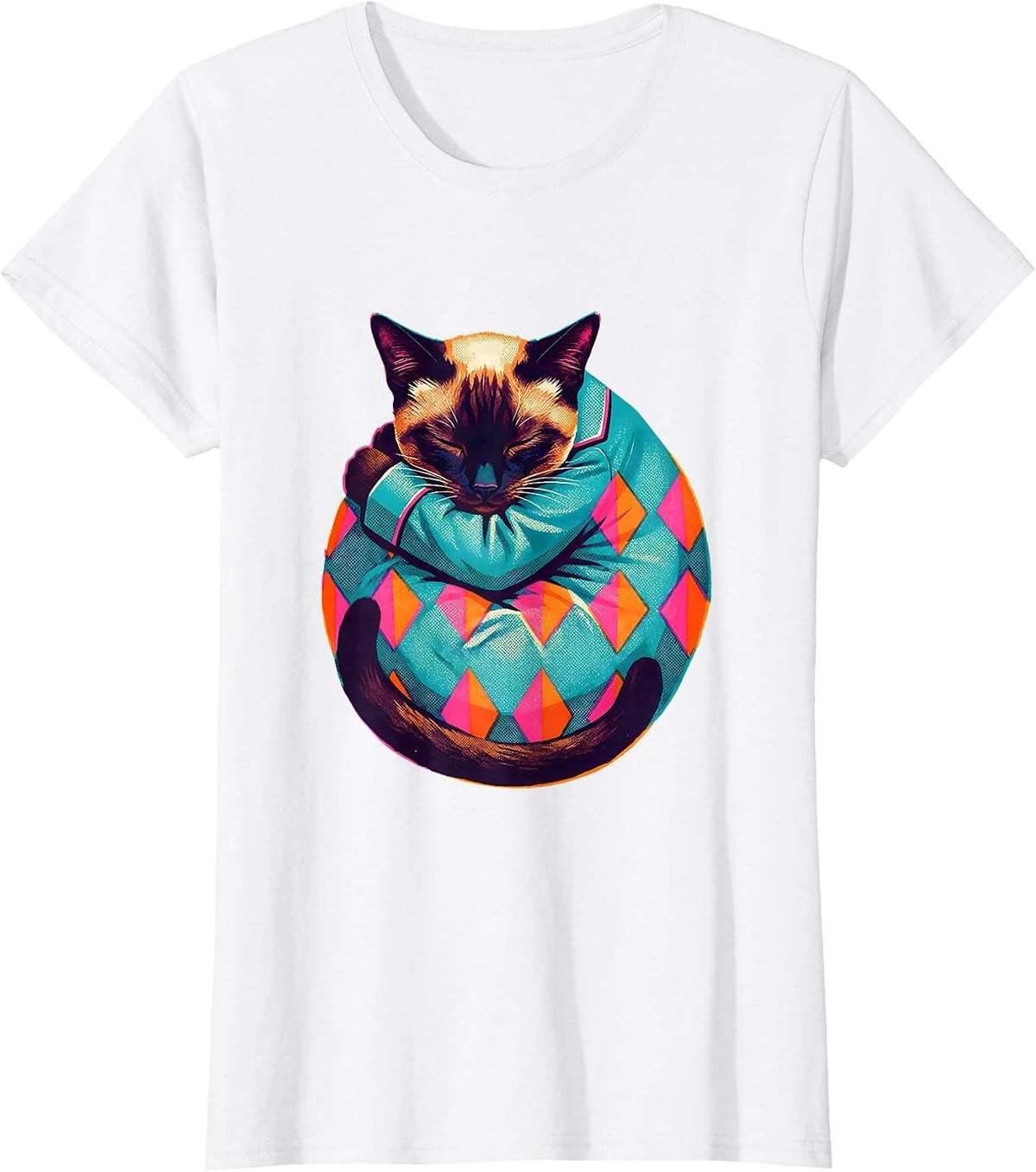 Sleepy Siamese Cat Pajama Men Women Kids Cozy T-Shirt - White