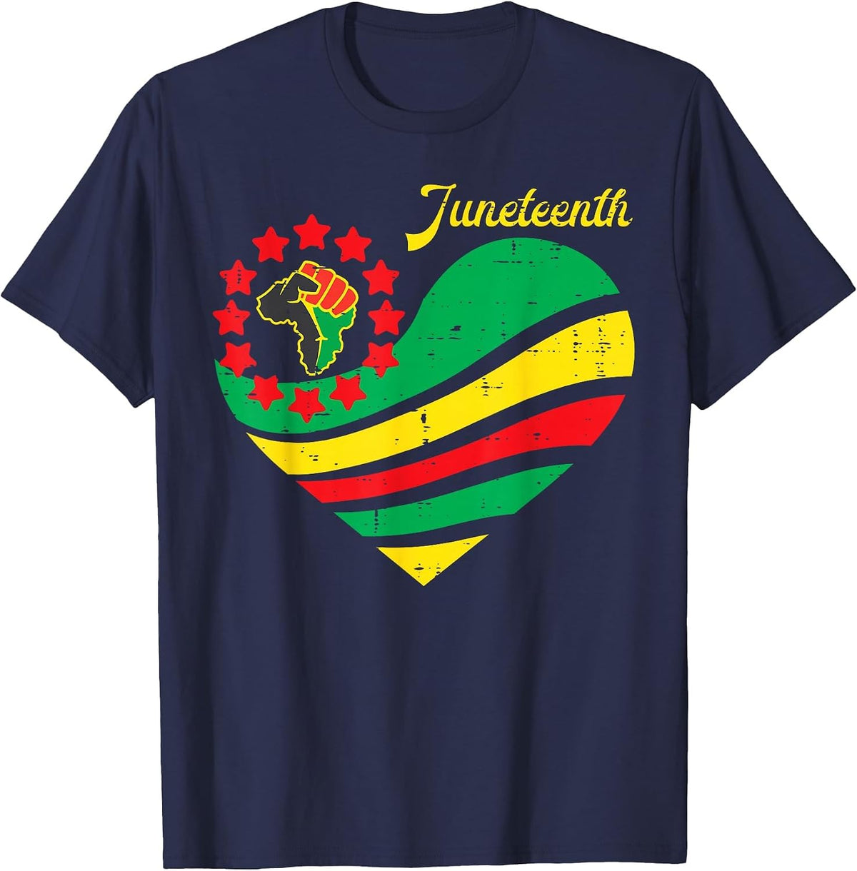 Juneteenth Heart Africa Fist June 19th 1865 Men Women Kids T-Shirt - Navy Blue