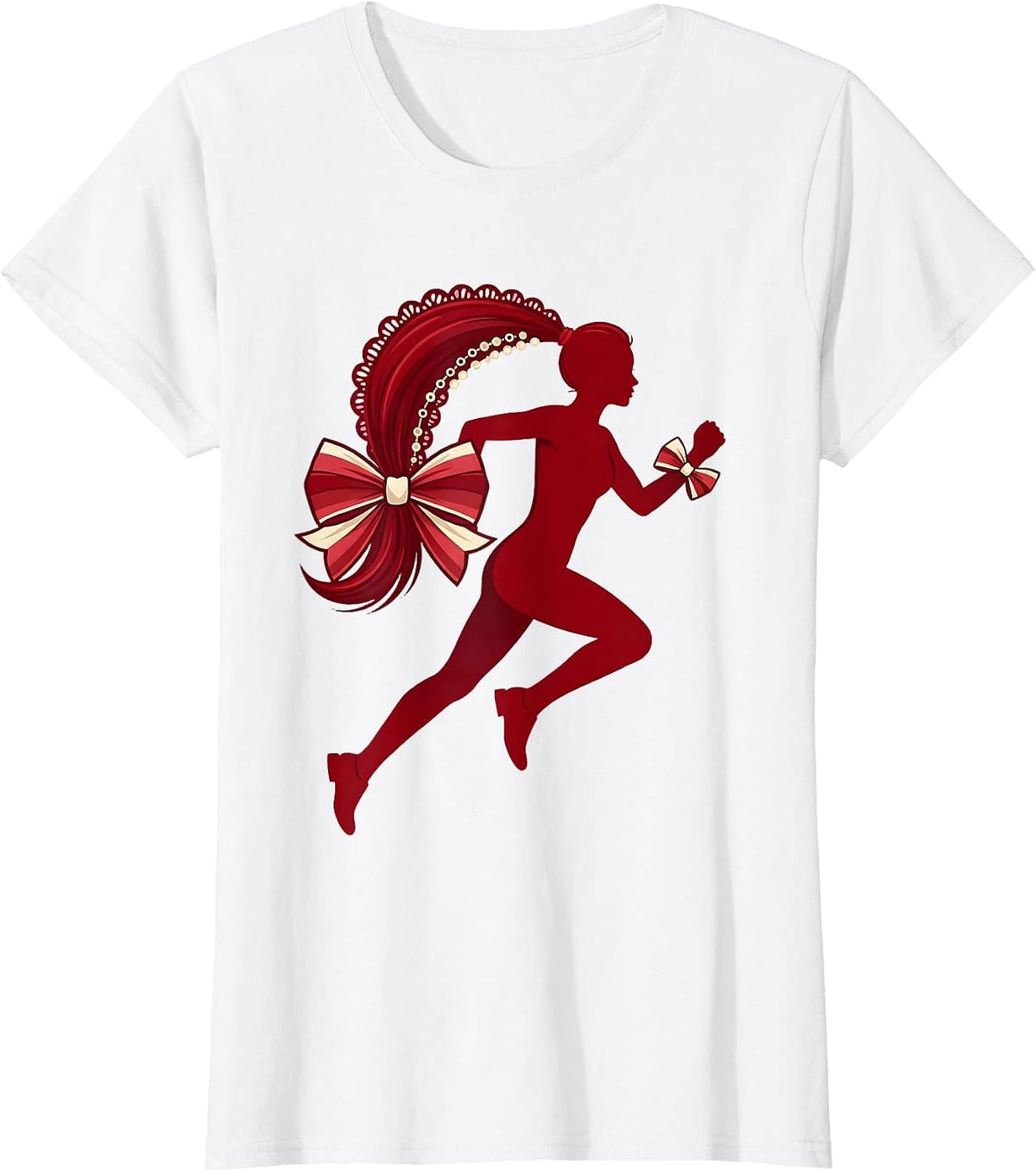Sprinting Runner Flying Ponytail Track Graphic T-Shirt - White