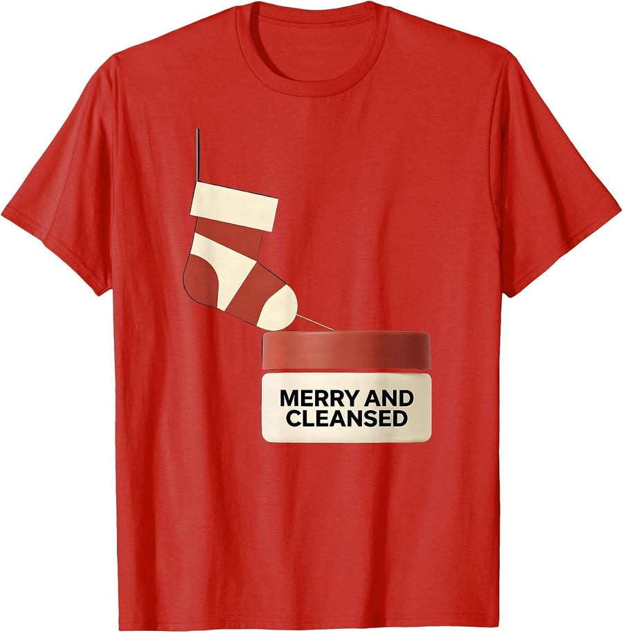 Men's Merry And Cleansed Minimalist Esthetician Dermatology T-Shirt - Red