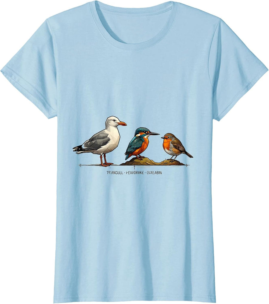Women's Triangull Hexadrake Ovalabin Funny Bird Pun Math Teacher T-Shirt - Baby Blue