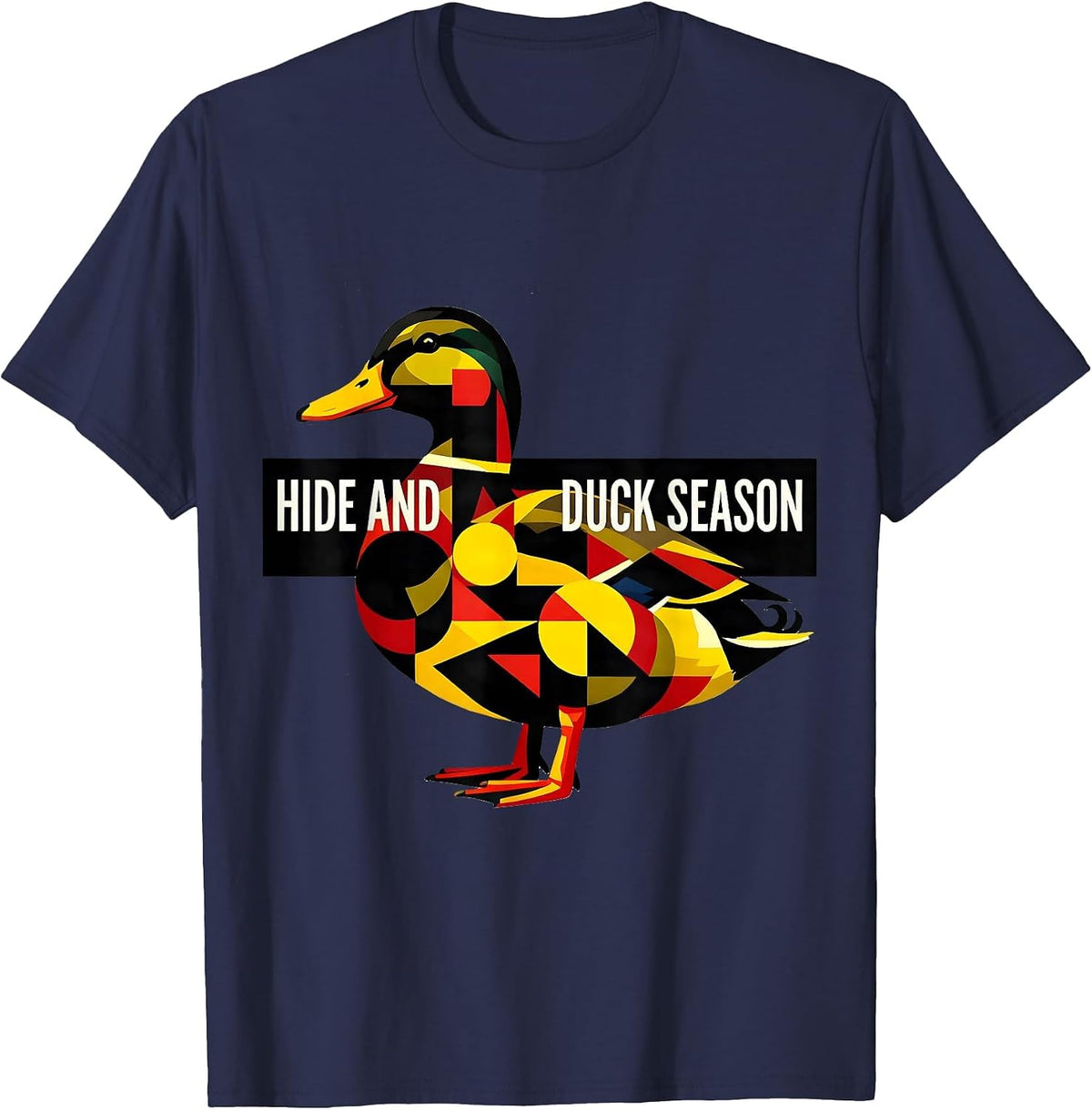 Men's Hide and Duck Season Camo Hunting Design T-Shirt - Navy Blue