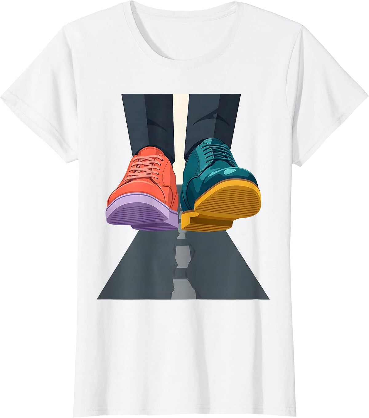 Neurodiversity Two Shoes Same Path Illustration T-Shirt - White