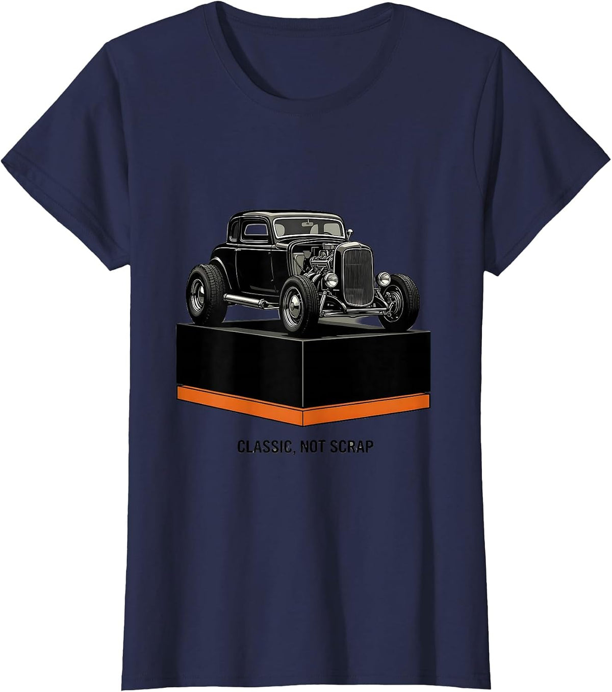 Women's Classic, Not Scrap Brutalist Vintage Hot Rod Drag Racing T-Shirt - Navy Blue