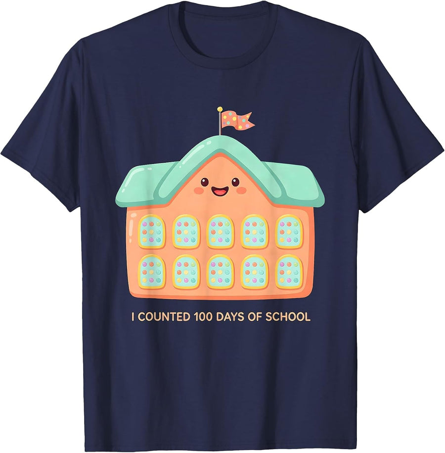 I Counted 100 Days Of School Cute Kawaii Teacher Kids T-Shirt - Navy Blue