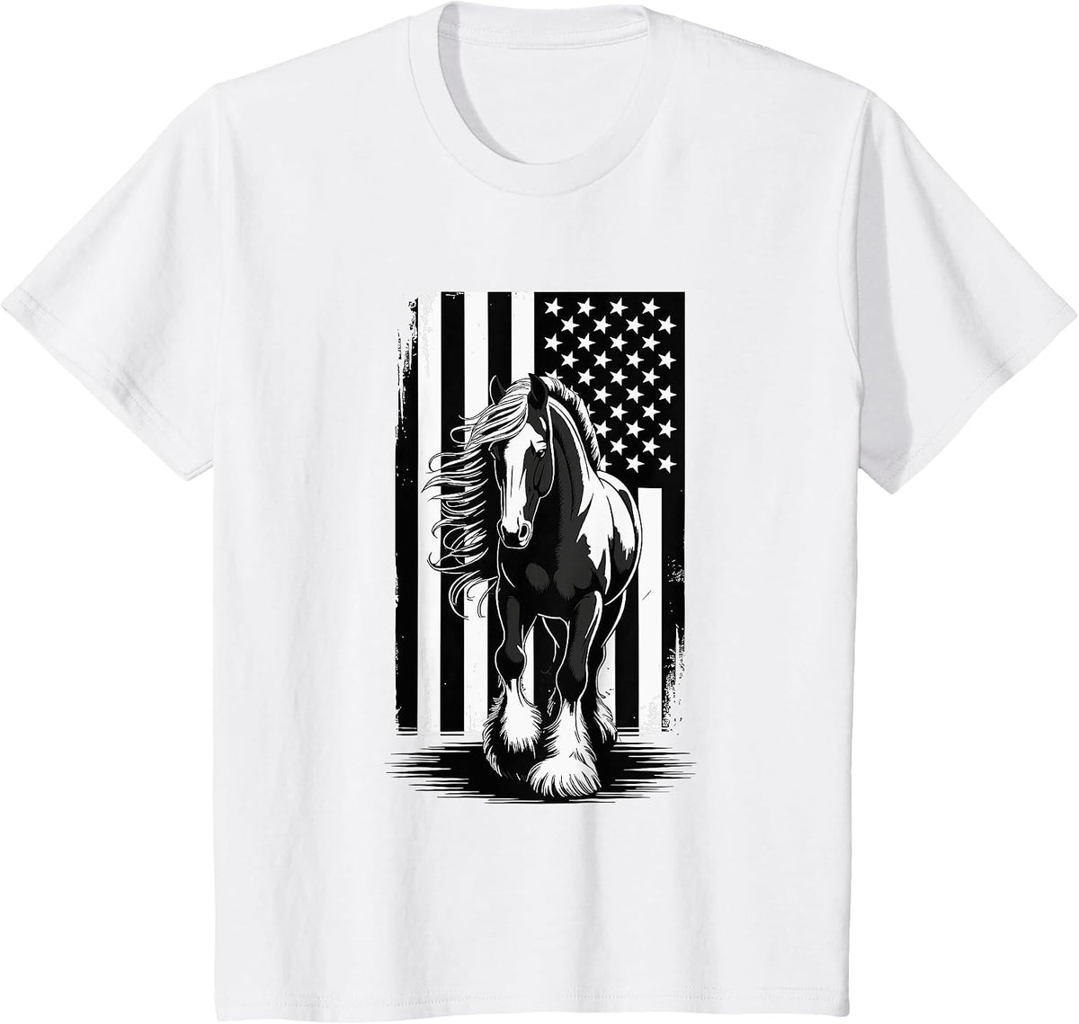 Patriotic Gypsy Vanner Draft Horse USA Flag Gypsy Cob T-Shirt - White