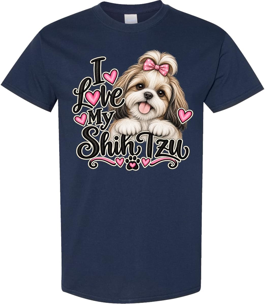 inktastic I Love My Shih Tzu Adult T-Shirt - Navy Blue