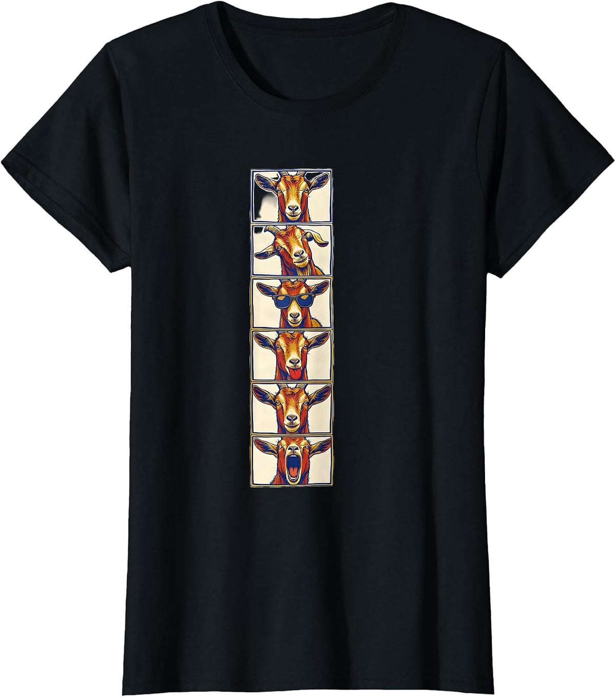 Women's Goat Photobooth Funny Animal Portrait T-Shirt - Black
