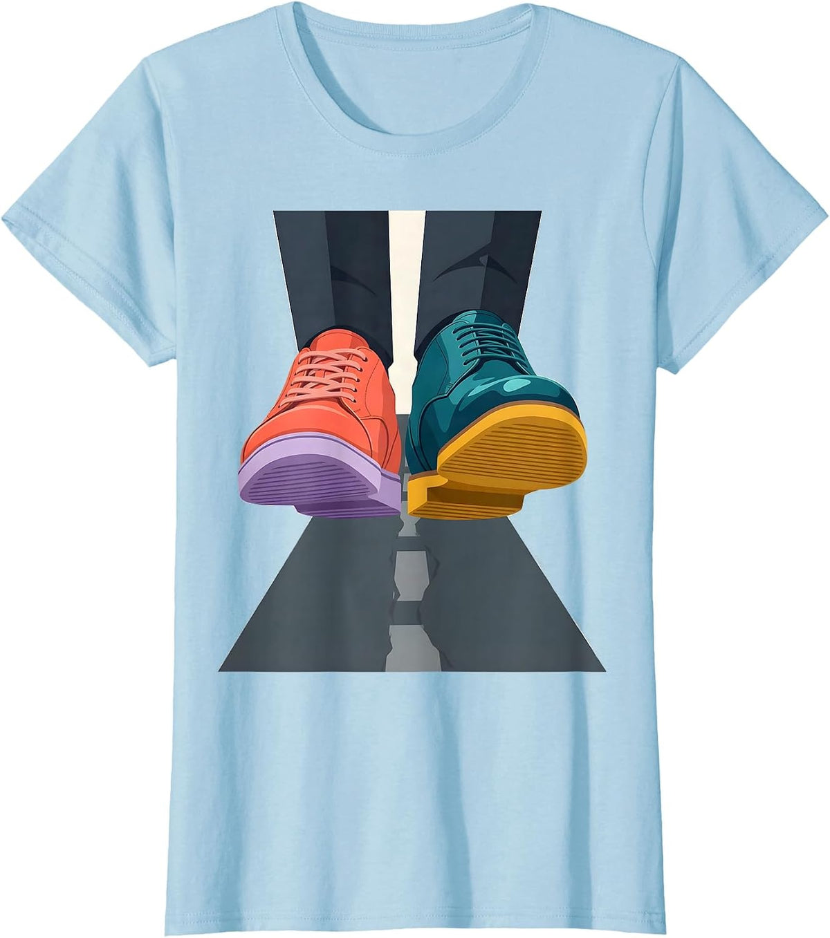 Neurodiversity Two Shoes Same Path Illustration T-Shirt - Baby Blue