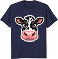 Cow Face Close-Up Long Lashes Cow Print Design T-Shirt - Navy Blue