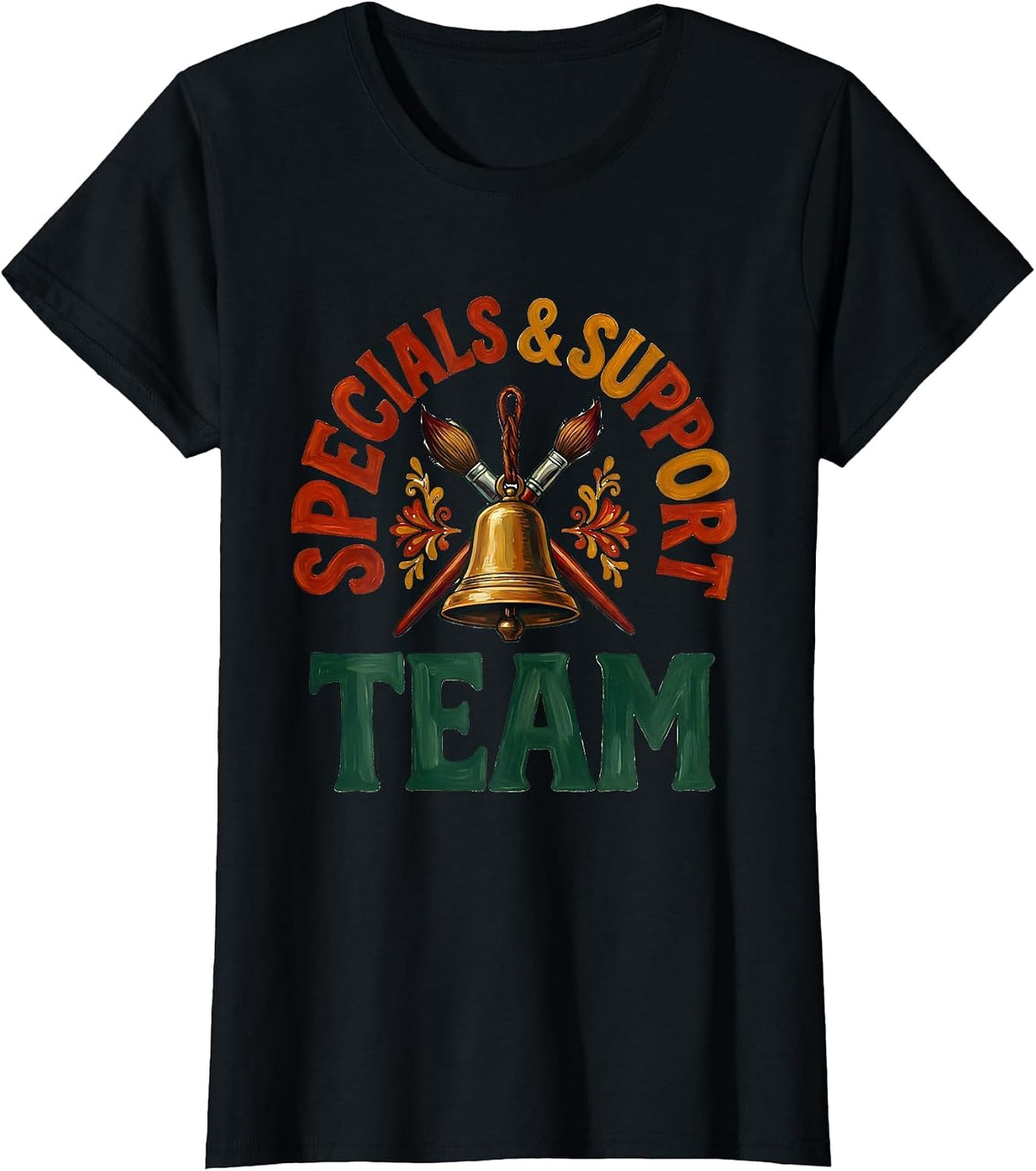Women's Specials Support Team Folk Art Teacher Appreciation Back T-Shirt - Black