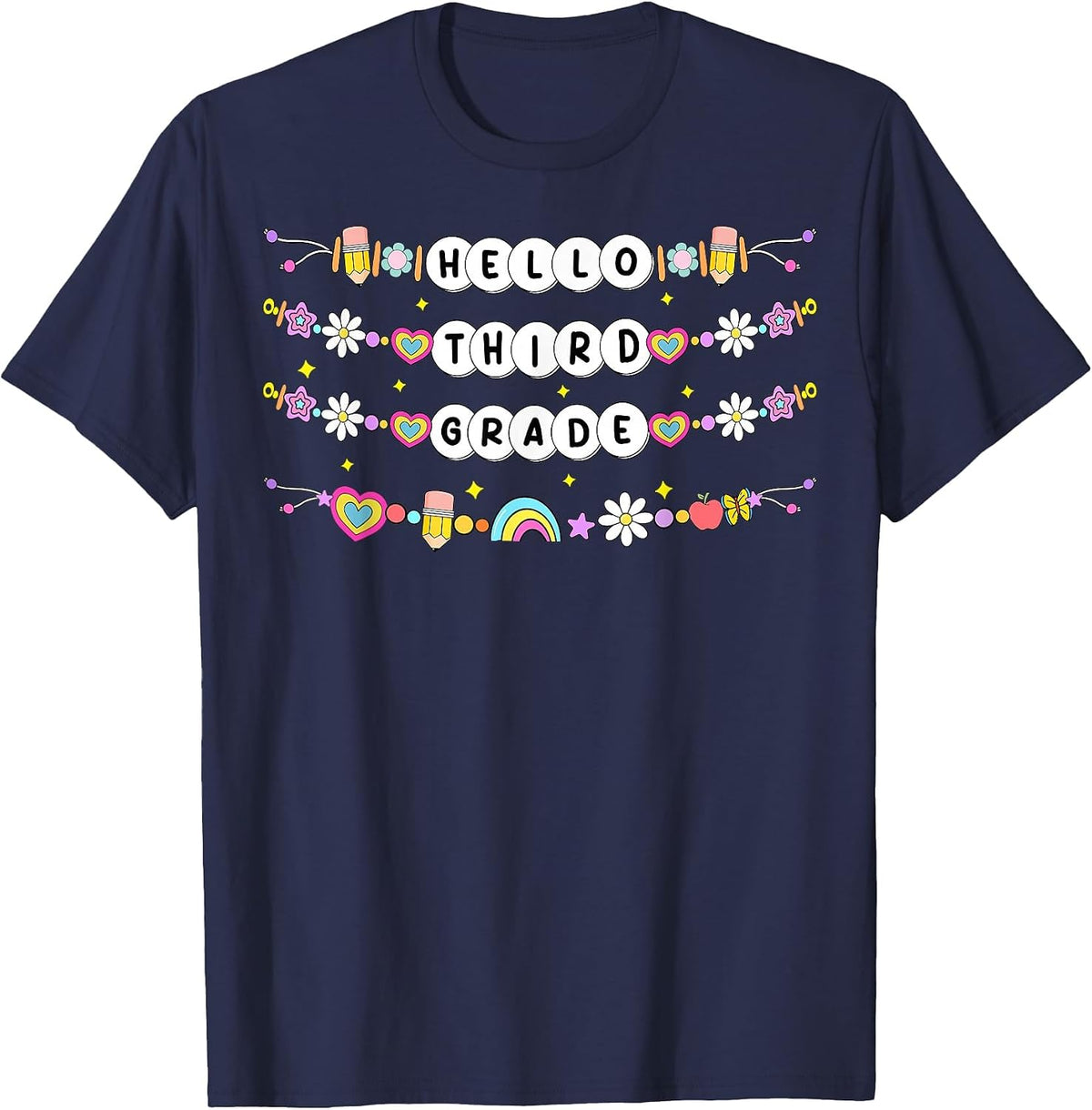 Hello Third Grade Friendship Bracelets Back to School Kids T-Shirt - Navy Blue