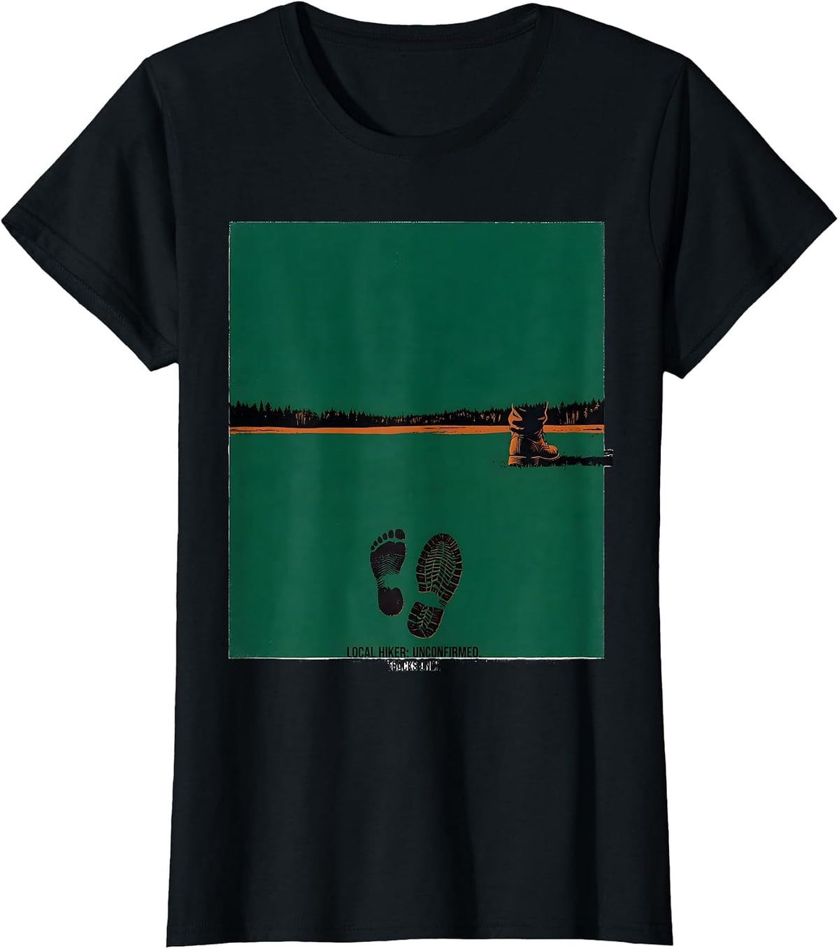 Local Hiker Unconfirmed Tracks Only Funny Cryptid Hiking T-Shirt - Black