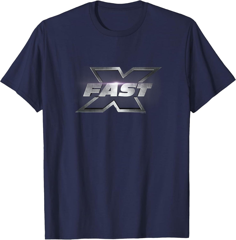 Fast X Metallic Shine Title Movie Logo T-Shirt - Navy Blue
