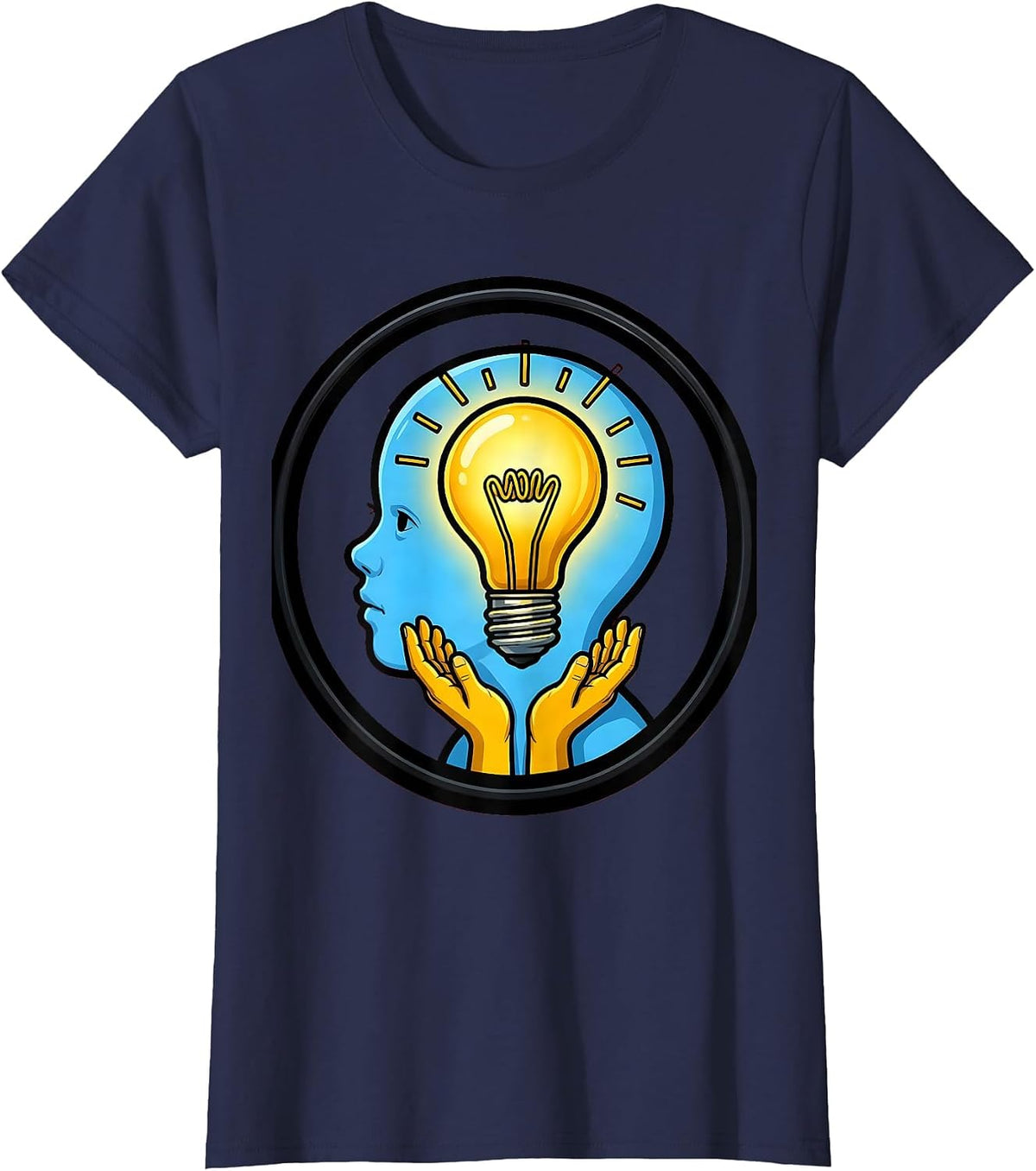 Women's Sped Teacher Glowing Lightbulb Mind Graphic T-Shirt - Navy Blue