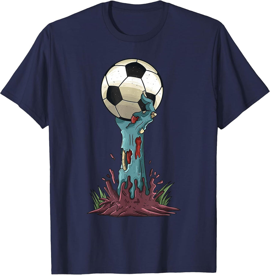 Zombie Hands Soccer Funny Horror Scary Halloween Costume T-Shirt - Navy Blue
