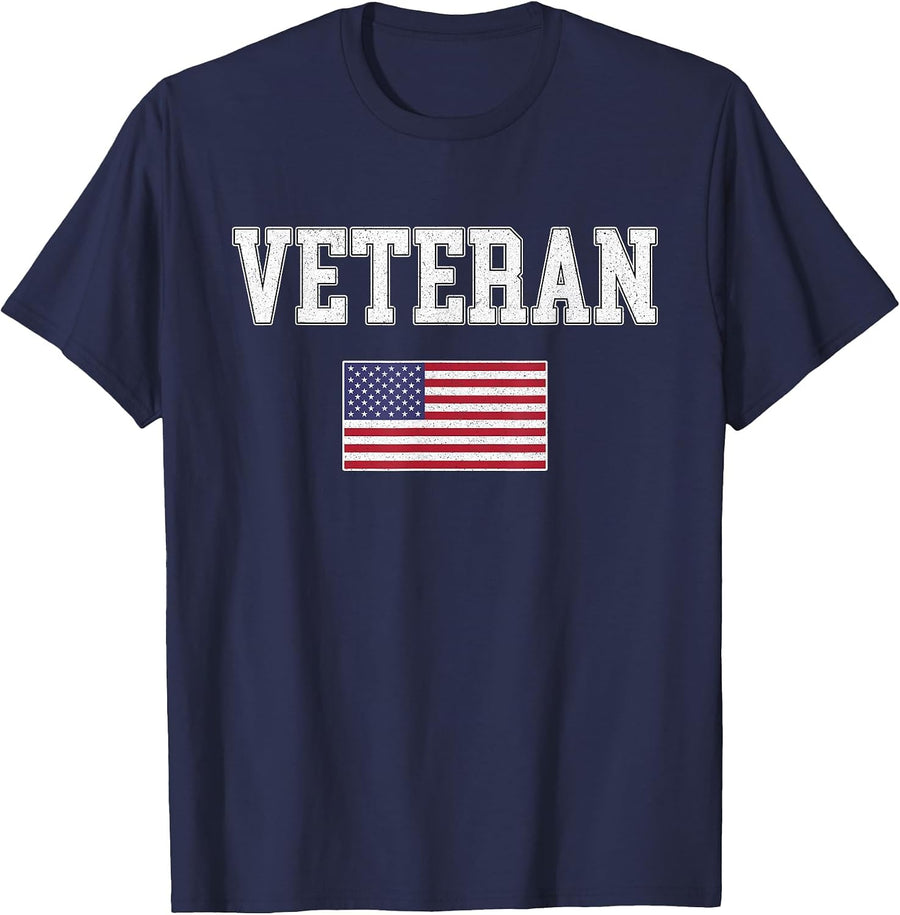 Veteran Vintage USA Flag Veterans Day T-Shirt - Navy Blue
