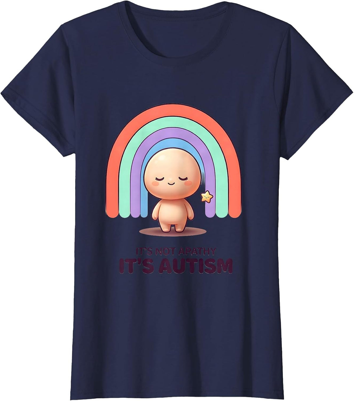 Women's It's Not Apathy It's Autism Cute Kawaii Neurodiversity T-Shirt - Navy Blue