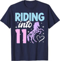 11th Horse Birthday Eleven Year Old Girl Horses Birthday T-Shirt - Navy Blue