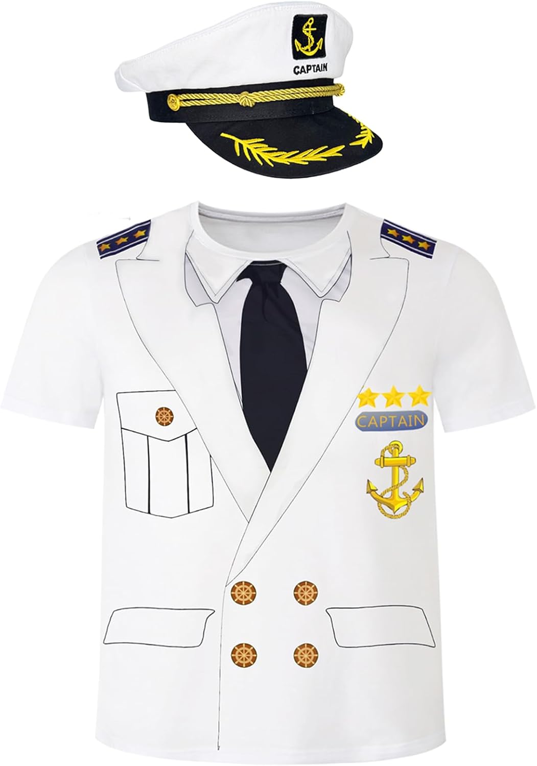 Boat Captain Shirt & Captains Hats Set, 3D Print T-Shirt Yacht Rock Attire - Upgraded Set